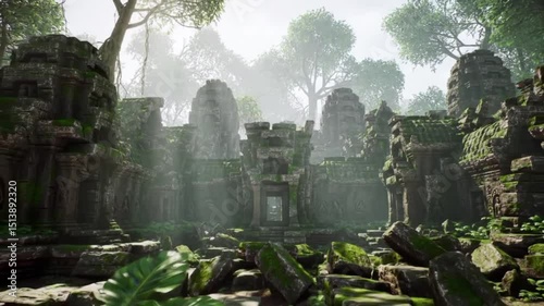 Beautiful natural waterfall cascade in a lush green forest