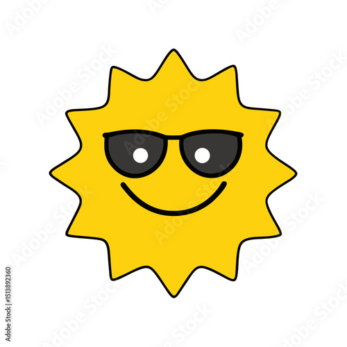 yellow sun wearing sunglasses smiling brightly flat vector illustration