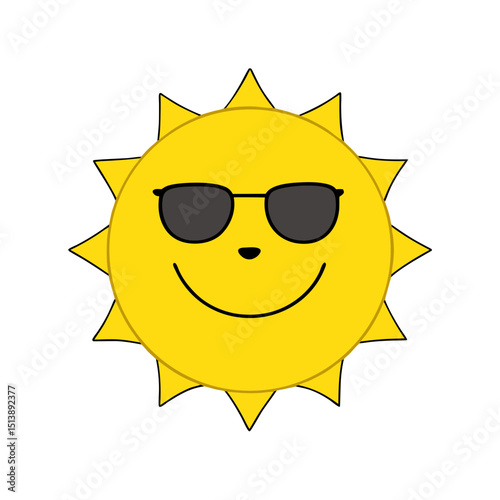 yellow sun with sunglasses and wide smile flat vector illustration