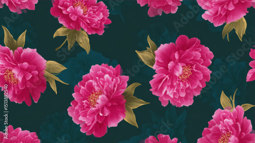Vintage peony flower seamless floral pattern