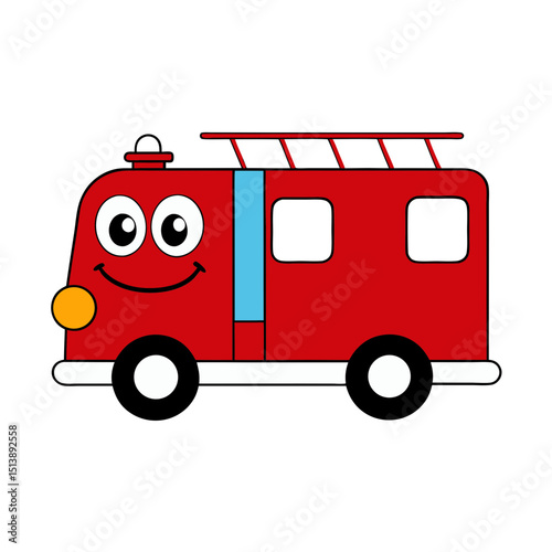 Red Firetruck with Smiling Headlights and a Ladder Flat vector illustration
