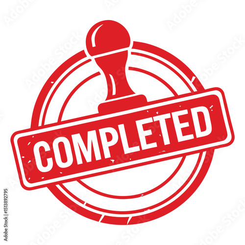 Red Completed Stamp Icon with Circular Badge Design Illustration White Background 