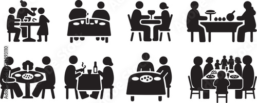 Family gathering or feasting scenes icon