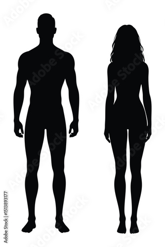 Black silhouette of a man and a woman. Male and female gender. Body silhouettes for medicine.