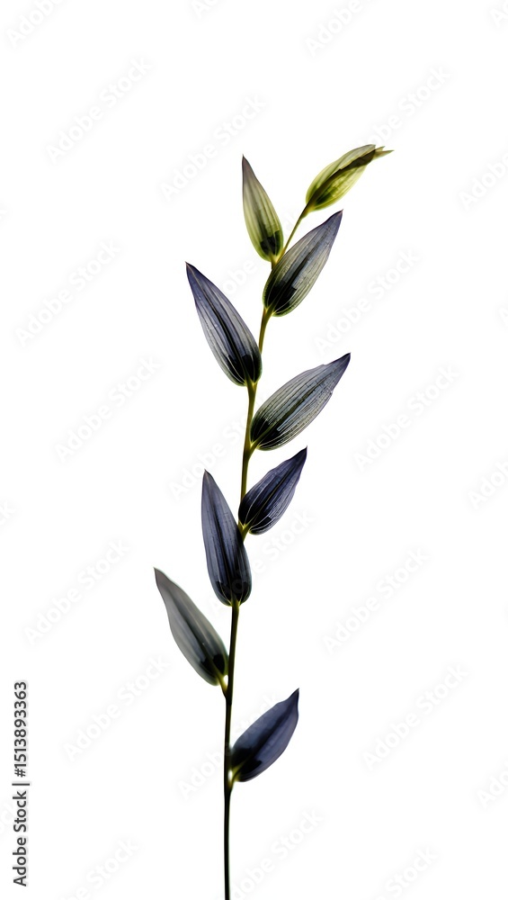 Fototapeta premium Elegant Dark Purple Flower Branch Isolated on White Background High-Resolution Botanical Photography