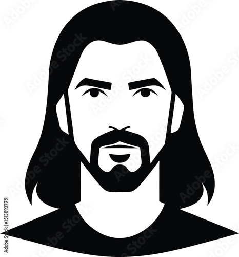 Bold Black and White Male Avatar with Long Hair and Beard