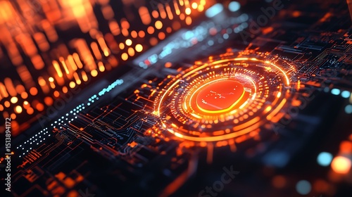 A High Resolution image of cybersecurity Concept with CISO Shield on Digital Tablet and Futuristic Circuit Board Background Highlighting Data Protection.