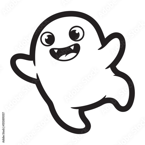 Cheerful Cartoon Ghost with a Playful Smile in Black and White