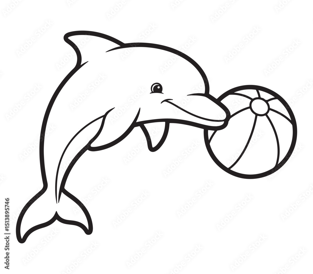 Obraz premium Playful Dolphin Cartoon Illustration with a Beach Ball Outline Art