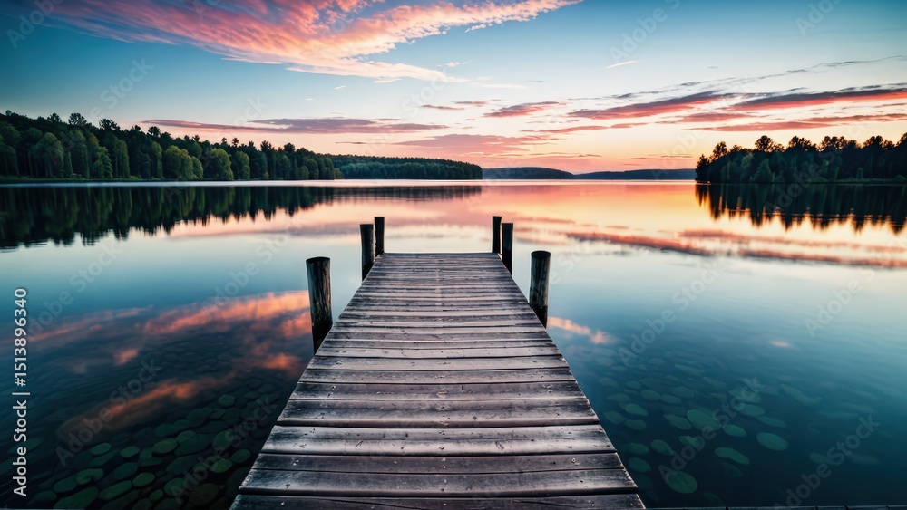 Fototapeta premium wooden bridge in the sunset