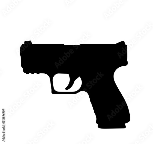 Handgun Silhouette: A stark black and white vector illustration of a handgun, showcasing its form in a simple, graphic style.