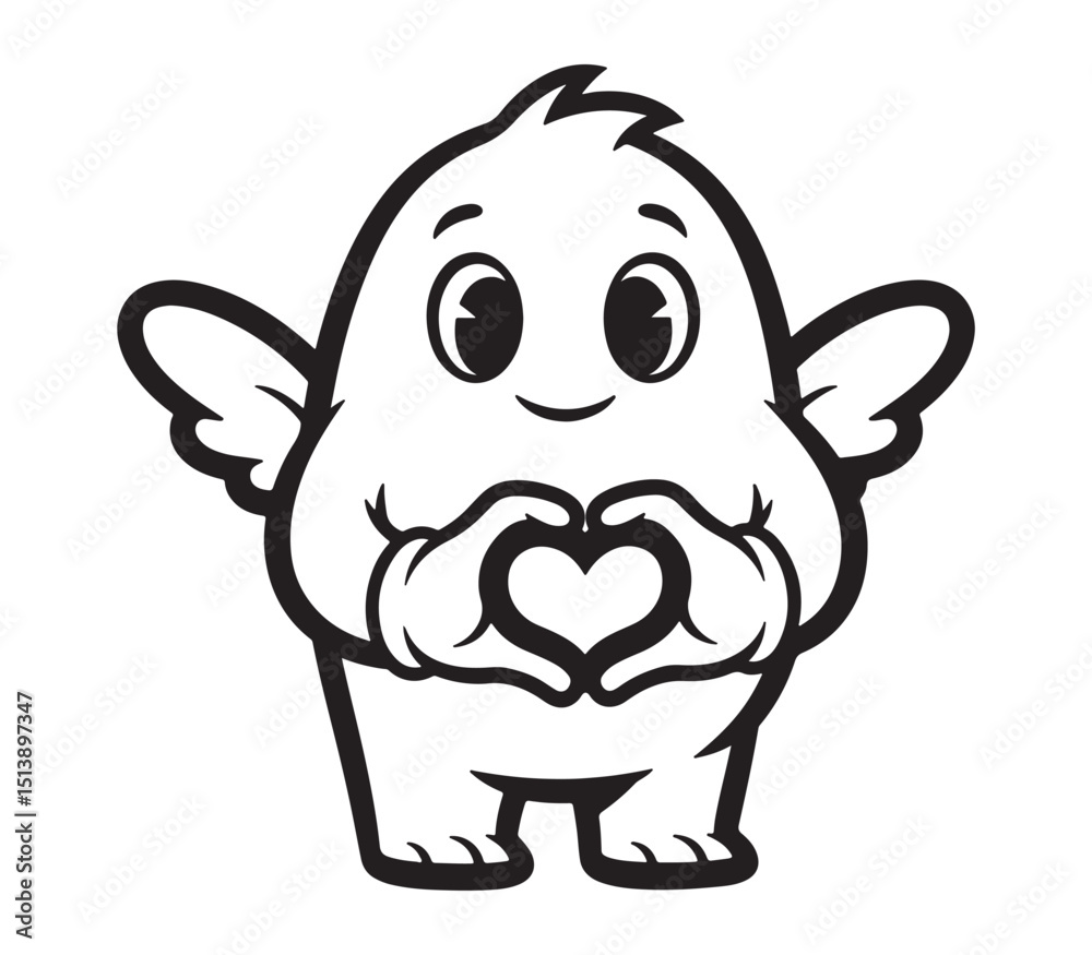 Fototapeta premium Cute Cartoon Character with Wings Making a Heart Shape with Hands