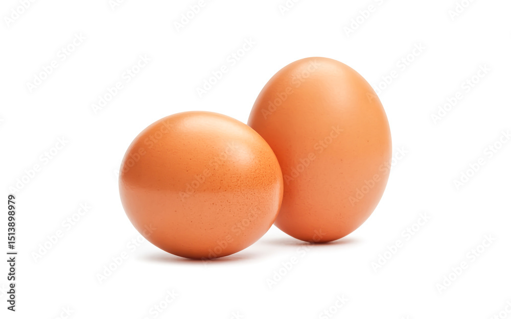 A high-resolution photograph of two brown chicken eggs against a pure white background. The eggs are positioned at a slight angle, with one egg slightly behind the other. A high-resolution photograph of two brown chicken eggs against a pure white background. The eggs are positioned at a slight angle, with one egg slightly behind the other.