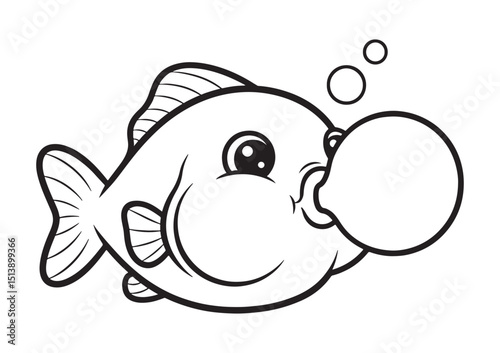 Cartoon fish blowing bubbles and having fun underwater in the ocean