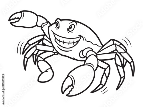 Cartoon Crab with a Big Grin Ready to Scuttle Along Shore