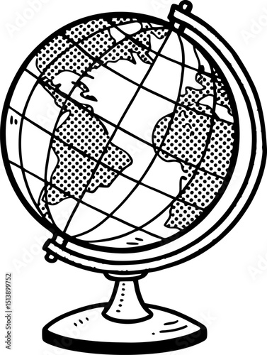Classic educational globe illustration showing continents and longitude lines vintage world geography learning tool