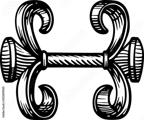 Vintage hand drawn ornamental scrollwork design with elegant curled ends and detailed etching illustration
