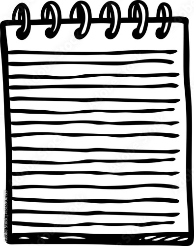 Spiral bound notepad empty pages hand drawn notebook, lined sheet illustration for writing, drawing, sketching