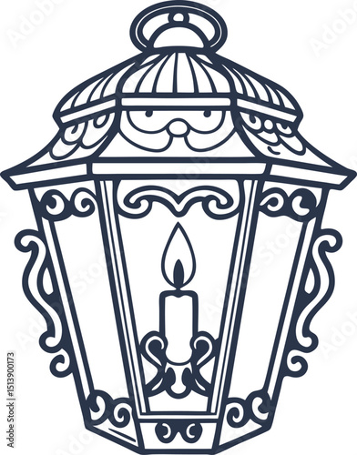 Decorative vintage lantern with intricate metalwork and candle classic ornate lamp design, antique illumination concept