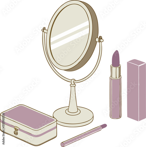makeup kit items mirror lipstick brush icon sign vector