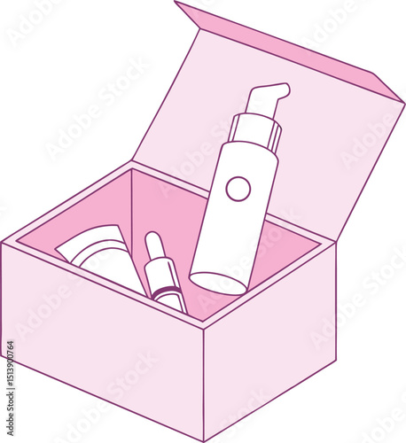 Beauty box abstract concept vector illustration. Subscription box, monthly gift delivery, beauty products, personalised cosmetics selection, membership, skin and hair care abstract metaphor.