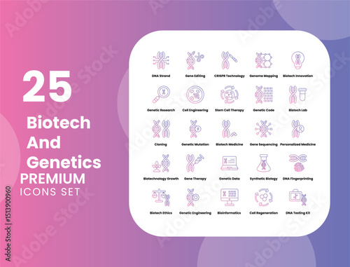 Biotech and Genetics Vector Icon Set for DNA Research, Gene Editing, and Biotechnology Innovations