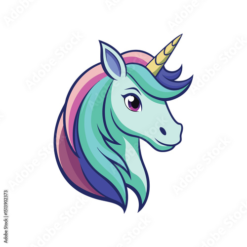 Whimsical Pastel Unicorn Head – Flat Vector Fantasy Illustration,