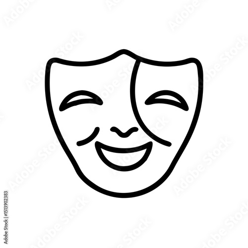 Line art smiling theater mask illustration in minimal style  