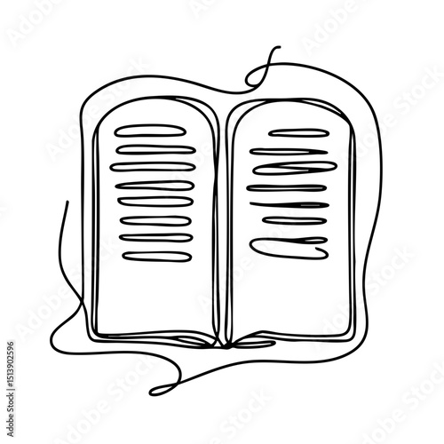 Open book illustration with handwritten lines on a white background  