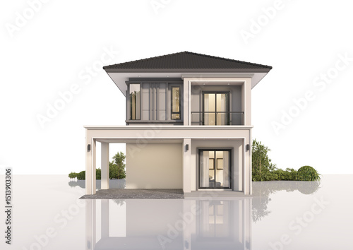 Fototapeta Naklejka Na Ścianę i Meble -  Architecture 3d rendering illustration of modern  house on white background
