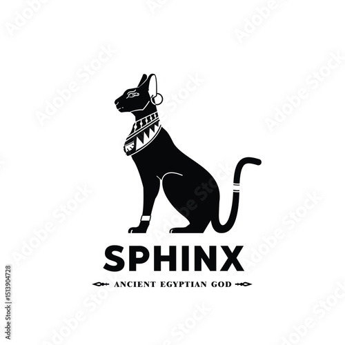 Silhouette of the ancient Egyptian god of sacred animals, the sphinx cat sits as a symbol of respect