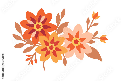 Autumn Floral Illustration - Vibrant Fall Flower Bouquet - Decorative Floral Design for Seasonal Projects and Creative Designs