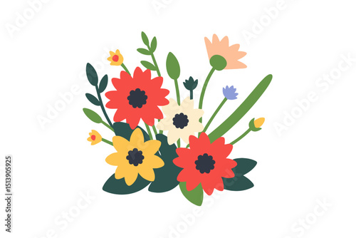 Colorful Flower Bouquet Illustration - Cheerful Floral Arrangement - Simple Flower Design for Crafts and Decor- Ideal for Spring and Summer Projects