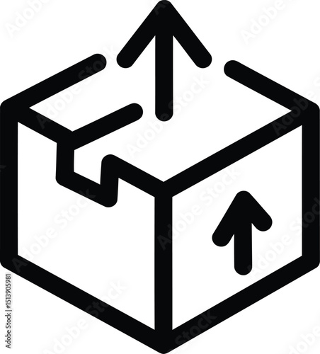 Open box with upload arrows outline. Line art icon for unboxing, shipping, data export, software deployment, release. AI Generative
