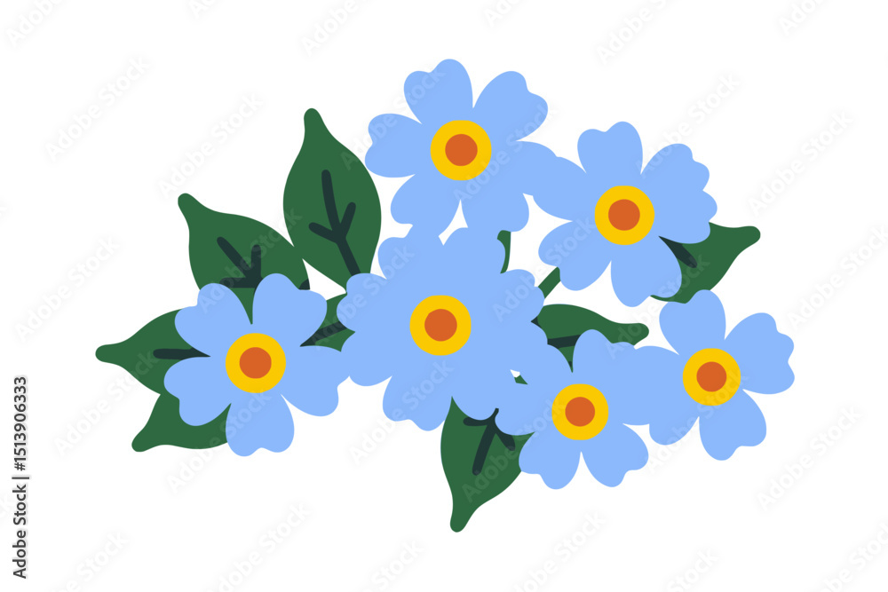 Fototapeta premium Cute Blue Forget-Me-Not Flowers Illustration - Vector Image of Spring Blossoms - Perfect for Floral Designs and Nature-Themed Projects - Download Now for Creative Uses