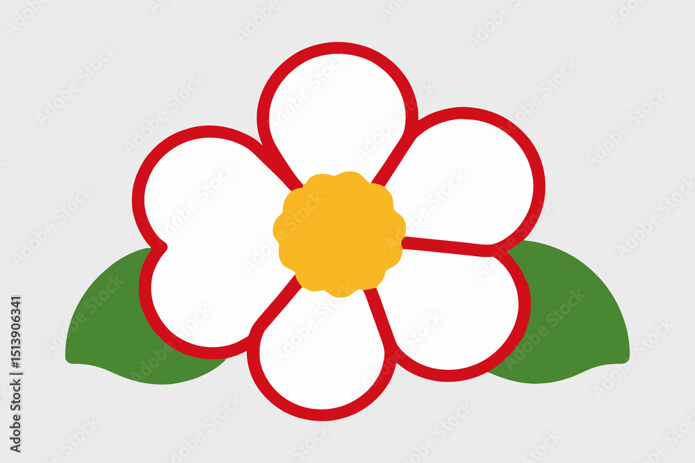 Cute Cartoon Flower Illustration- White Petals with Red Outline and Yellow Center- Floral Clipart for Spring and Summer Designs- Ideal for Childrens Books and Greeting Cards Cute Cartoon Flower Illustration- White Petals with Red Outline and Yellow Center- Floral Clipart for Spring and Summer Designs- Ideal for Childrens Books and Greeting Cards