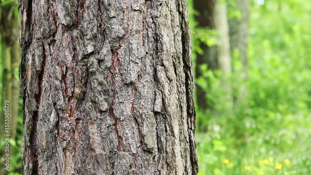 Pine tree bark close-up. Summer in the forest. Tree close-up. Close-up of pine tree bark in the forest for natural background. Nature. Details. Focus on the pine tree trunk with a blurred background