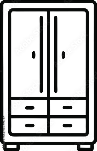 Line art of  a wardrobe icon, often used in digital interfaces to represent a closet or storage space for clothing