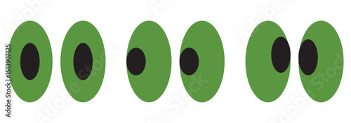 Eyes looking to one side. Sideways glance vector icon. Two eyes emoji. Cartoon eyes looking right, flip and they look left. Cute cartoon eyes illustration .