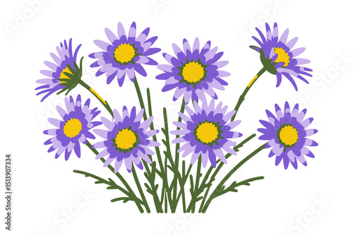 Purple Daisy Flower Bouquet Illustration- Watercolor Style Floral Design with Yellow Centers- Isolated on White Background for Spring and Summer Themes