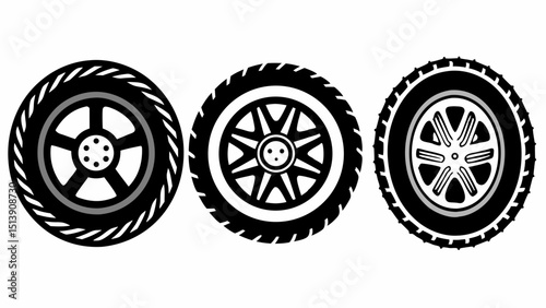 set of car wheels Vector icon illustration silhouette Graphics design image white background