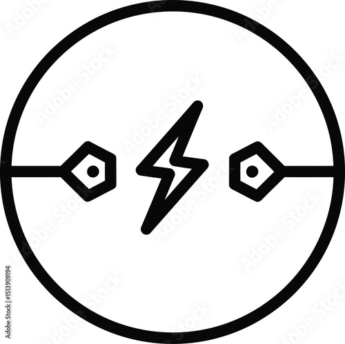 Electric circuit icon. Lightning bolt between connectors in circle. Outline for power, energy, connection, technology. AI Generative
