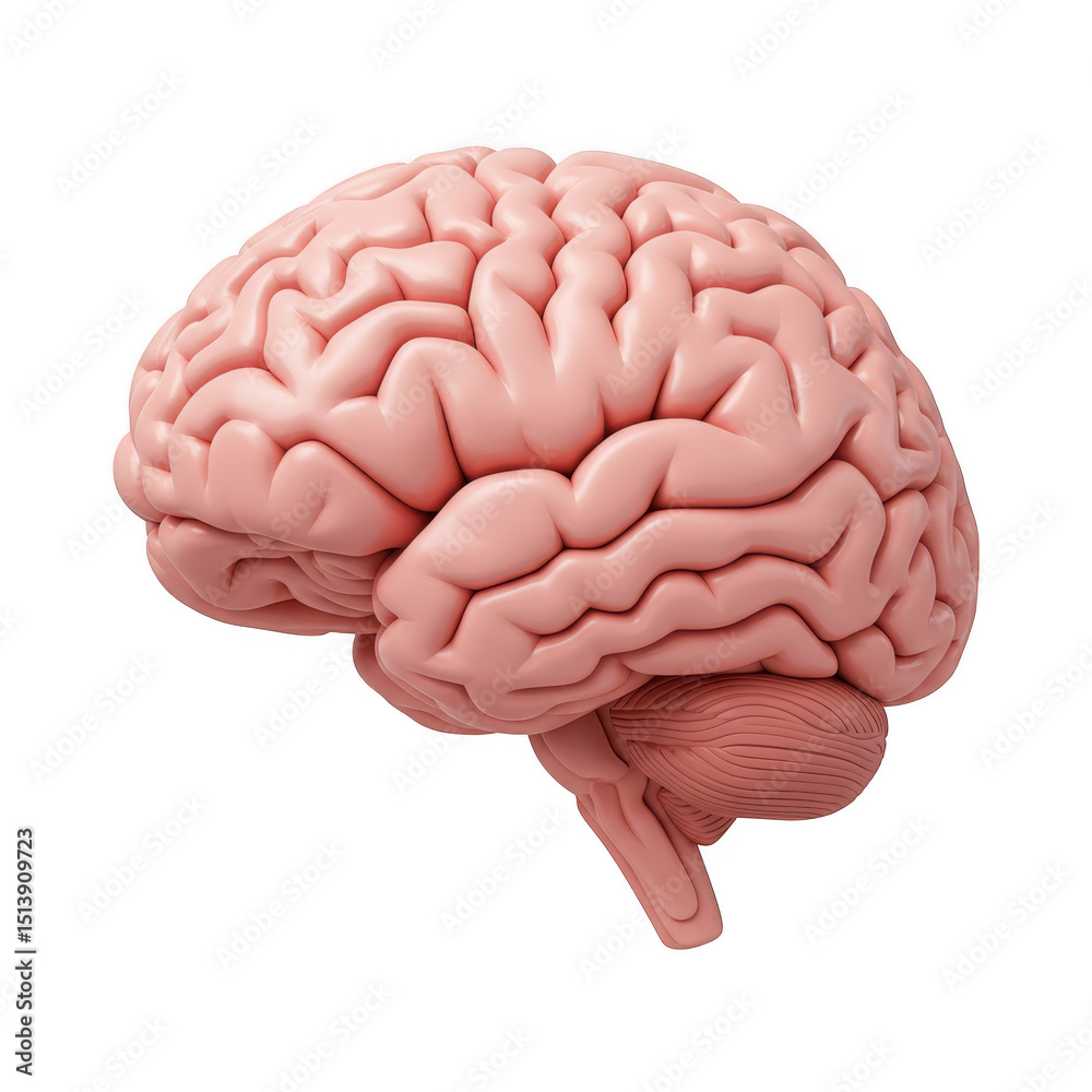 Anatomical model of a human brain, side view isolated on transparent background Anatomical model of a human brain, side view isolated on transparent background