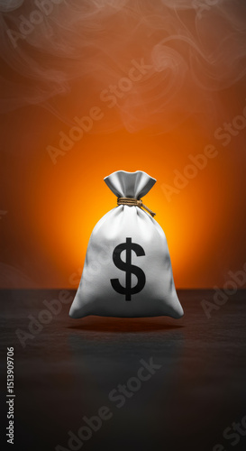Ghostly Money Bag with Dollar Sign on Black, Halloween Financial Symbolism
