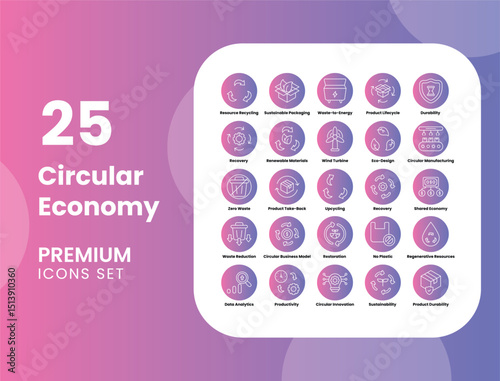 Circular Economy Vector Icon Stock Illustration for Sustainability, Recycling, and Green Manufacturing