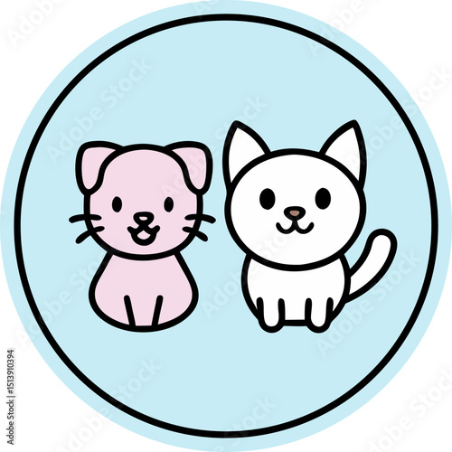 cat and dog Cute Minimal Pet Shop Logo with Smiling Cat and Dog in Pastel Colors – Vector Illustration