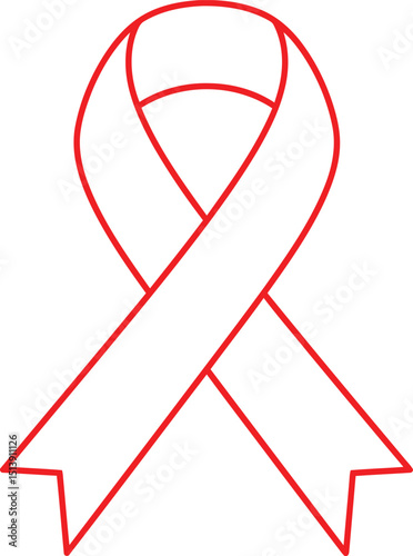 Red awareness ribbon outline. Symbol for HIV/AIDS, heart disease, DARE support, cause, charity, hope, solidarity. AI Generative
