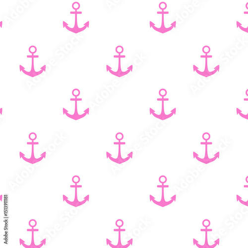 Seamless anchor pattern – playful nautical vector background with pink anchors for summer, kids, and DIY crafts