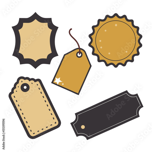 Minimalist Vintage Tags and Labels Collection in Black and Gold Illustration Vector White Background 