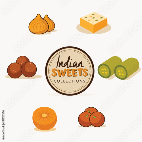Collection of hand-drawn traditional Indian sweets vector design